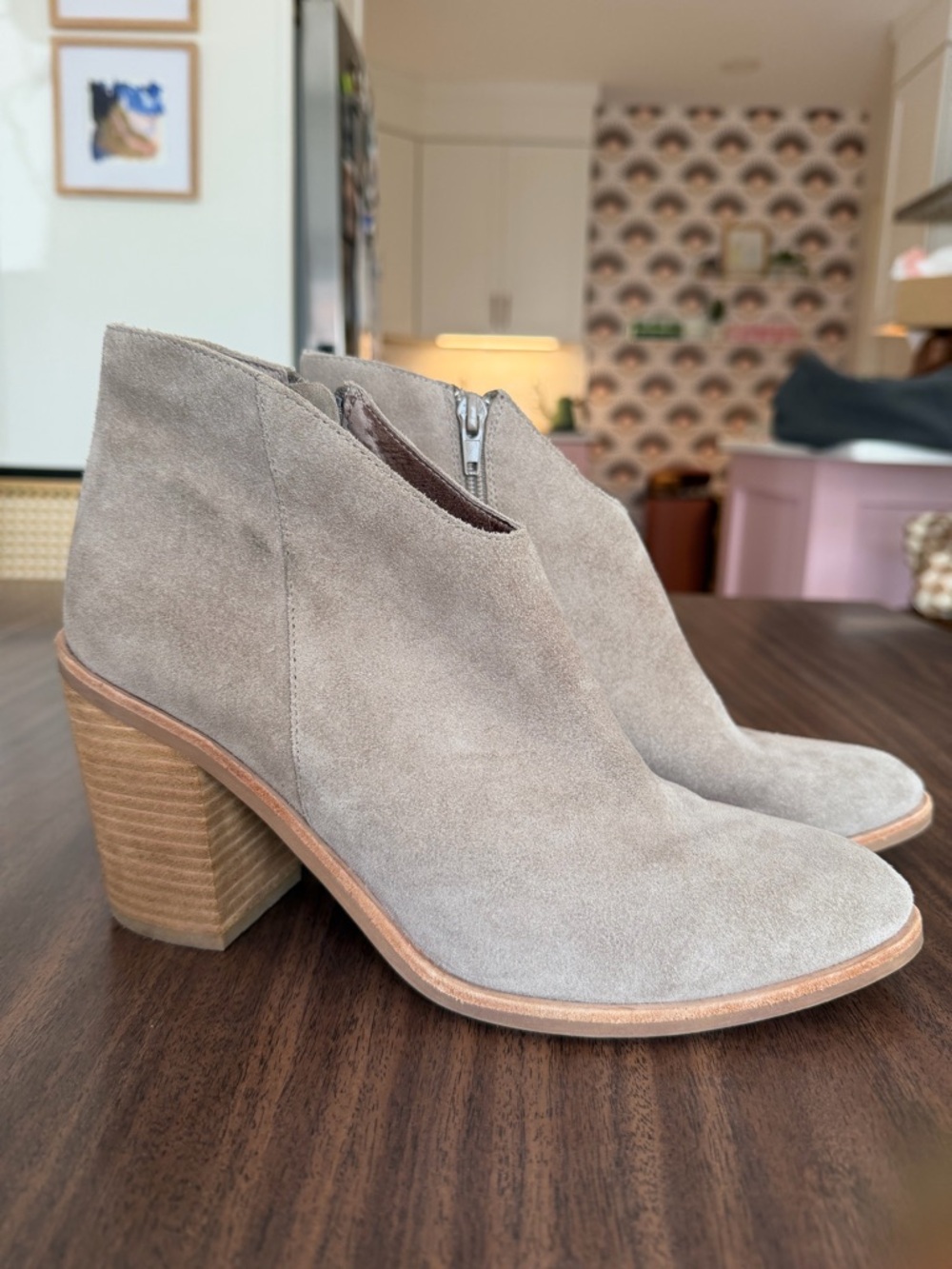 Jeffrey Campbell Kamet-2 suede ankle booties- taupe